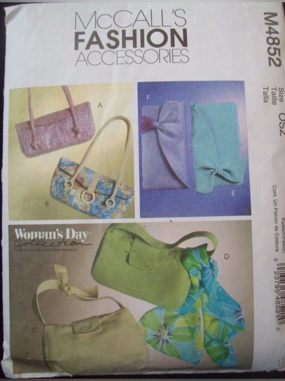 Vintage McCalls Pattern M4852 Handbag Purse Variety 
Cut Pattern 
circa 2000